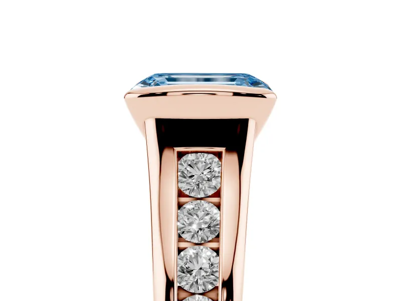 Emerald Cut Half Bezel Engagement Ring Setting for a Fancy Blue Lab-Grown Diamond | Rose Gold