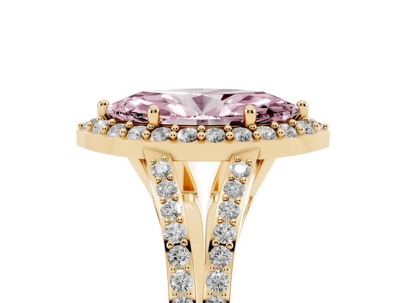 Marquise Split Shank Halo Engagement Ring Setting for a Fancy Pink Lab-Grown Diamond | Yellow Gold