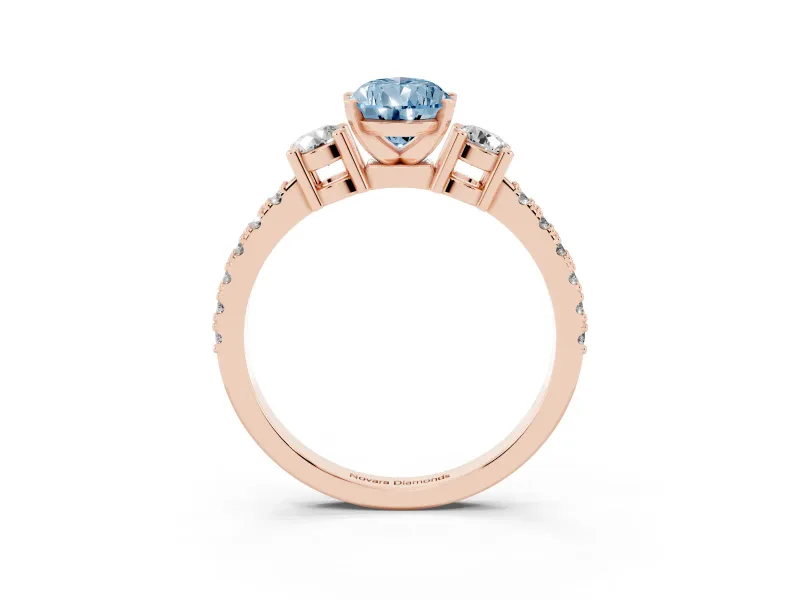 Fancy Blue Three-Stone Pear Cut Diamond Pavé Band Ring Set in Rose gold with Prong Setting