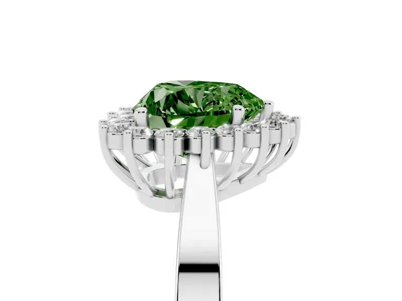 Fancy Green Heart Cut Diamond Halo Ring Set in Silver with Round Halo and Smooth Solitaire Band