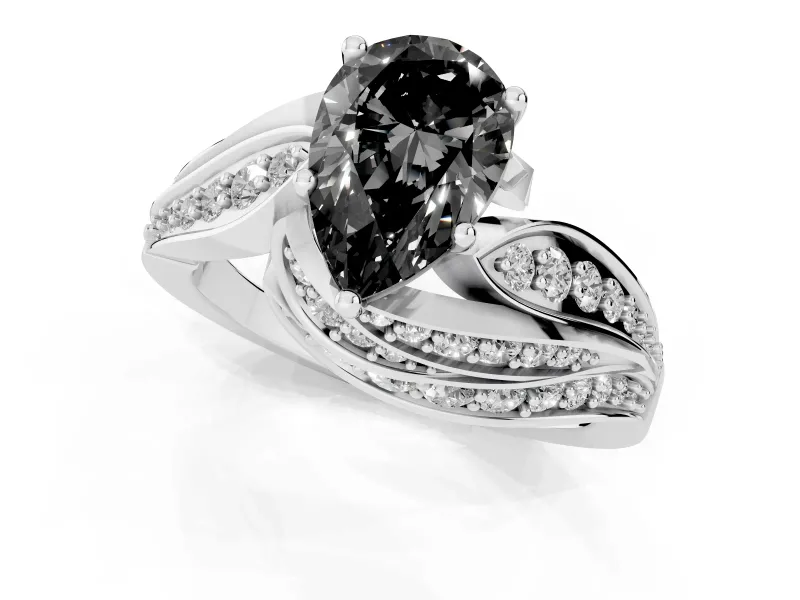 Pear-Shaped Bypass Pavé Engagement Ring Setting for a Black Center | Sterling Silver