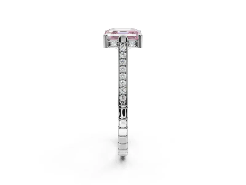 Asscher Cut Vintage Cathedral Engagement Ring Setting for a Fancy Pink Lab-Grown Diamond | Carved Band | White Gold