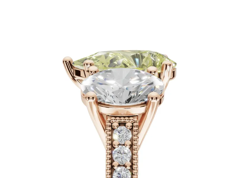 Pear-Shaped Vintage Three Stone Engagement Ring Setting for a Fancy Yellow Lab-Grown Diamond | Rose Gold
