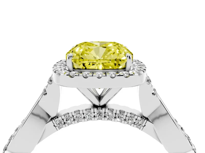 Cushion Cut Halo Engagement Ring Setting for a Fancy Yellow Lab-Grown Diamond | Pavé Twist Band | Sterling Silver