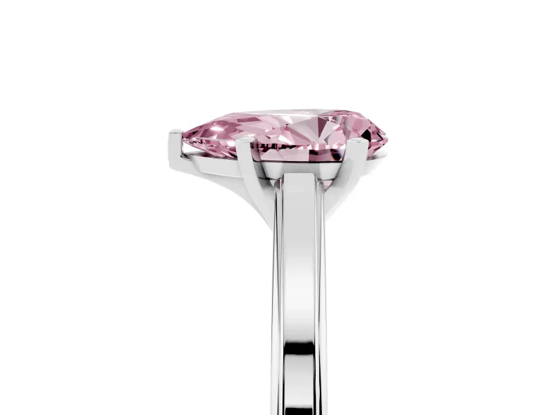Fancy Pink Pear Cut Diamond Solitaire Ring Set in Silver with Prong Setting and Classic Band