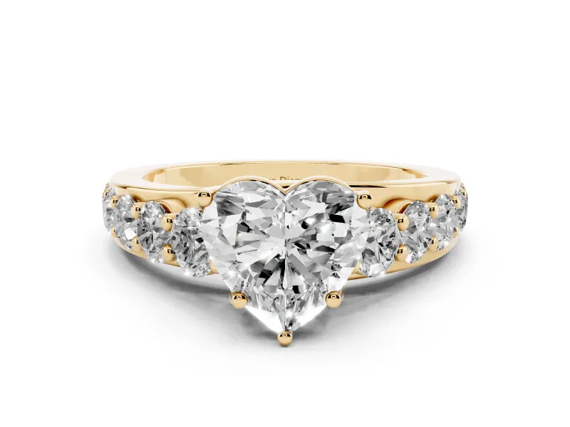 Heart Cut Diamond Pavé Engagement Ring Set in Yellow gold with Prong Setting