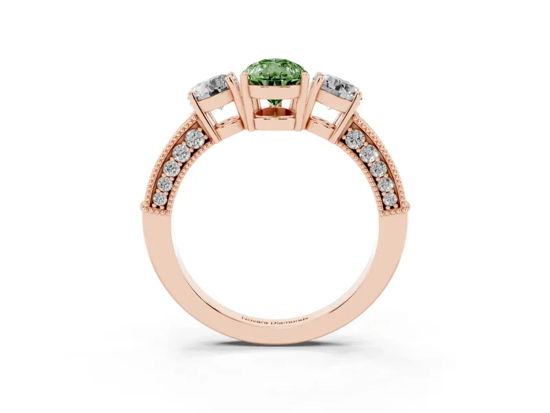 Pear-Shaped Three Stone Engagement Ring Setting for a Fancy Green Lab-Grown Diamond | Graduated Pave Band | Rose Gold