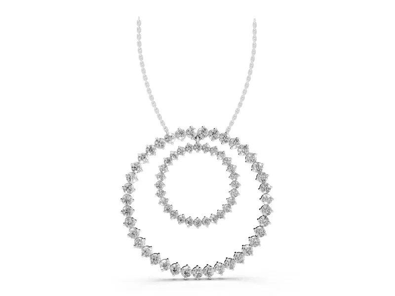 Round Diamond Double Halo Pendant Set in Silver with Prong-Set Accents