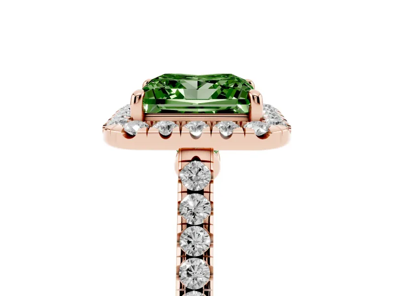 Princess Cut Halo Engagement Ring Setting for a Fancy Green Lab-Grown Diamond | Pave Shoulders | Rose Gold