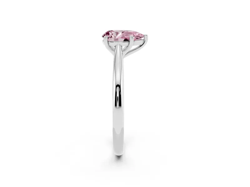 Fancy Pink Pear Cut Diamond Solitaire Ring Set in Silver with Cathedral Band and Prong Setting