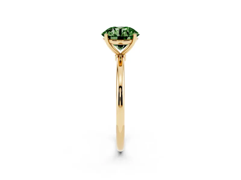 Round Thin Solitaire Engagement Ring Setting for a Fancy Green Lab-Grown Diamond | Straight Plain Band | Yellow Gold