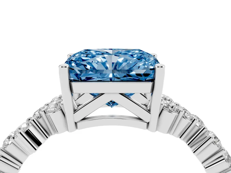 Radiant Cut Scattered Accent Engagement Ring Setting for a Fancy Blue Lab-Grown Diamond | Platinum