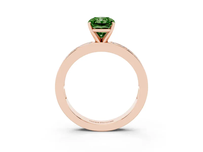 Radiant Cut Channel Set Engagement Ring Setting for a Fancy Green Lab-Grown Diamond | Rose Gold