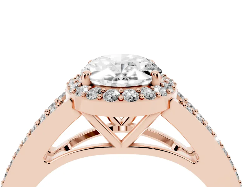 Oval Halo Engagement Ring Setting | V-Split Pavé Band | Rose Gold