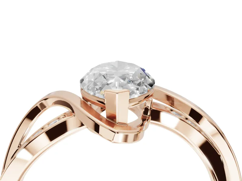 Marquise Bypass Solitaire Engagement Ring Setting | Pavé and Plain Strands | Rose Gold