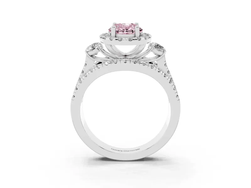 Oval Halo Split Shank Engagement Ring Setting for a Fancy Pink Lab-Grown Diamond | Round Side Stones | Platinum