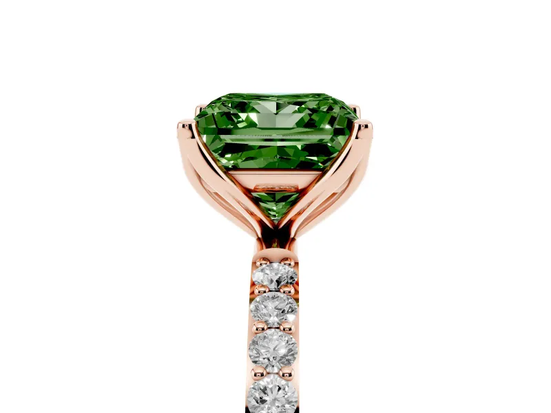 Princess Cut Pave Solitaire Engagement Ring Setting for a Fancy Green Lab-Grown Diamond | Slim Band | Rose Gold