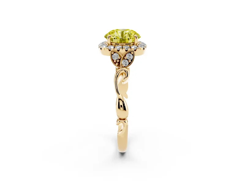 Round Vintage Halo Engagement Ring Setting for a Fancy Yellow Lab-Grown Diamond | Yellow Gold