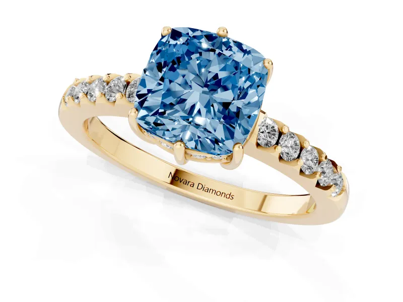 Cushion Cut Engagement Ring Setting for a Fancy Blue Lab-Grown Diamond | Yellow Gold - Design NV-24649