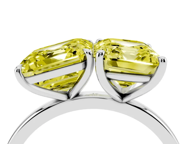 Fancy Yellow Asscher Cut and Emerald Cut Toi Moi Ring Set in Silver with Prong Setting