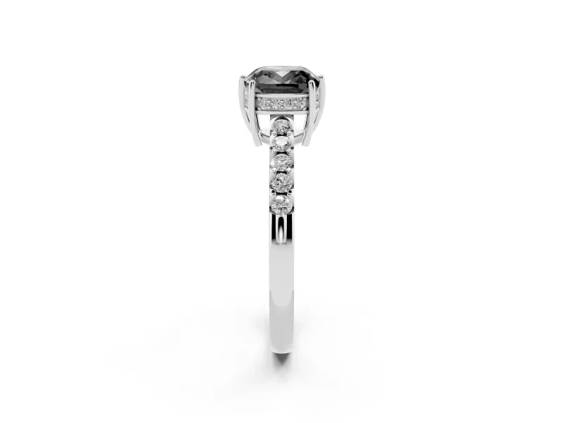 Cushion Cut Hidden Halo Engagement Ring Setting for a Black Center | Platinum