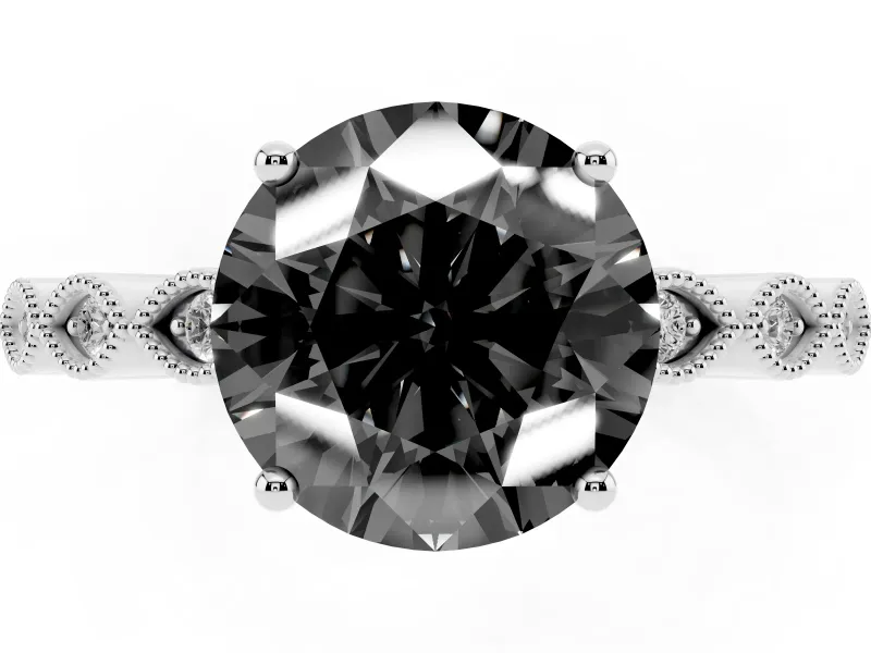 Fancy Black Round Cut Diamond Solitaire Ring Set in Platinum with Infinity Twist Pavé Band
