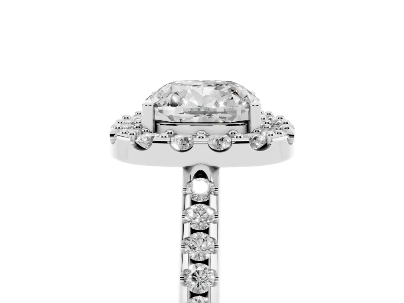Cushion Cut Pave Halo Engagement Ring Setting | Pave Band | White Gold