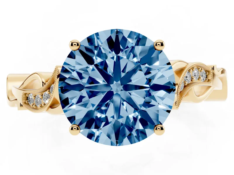 Round Vine Engagement Ring Setting for a Fancy Blue Lab-Grown Diamond | Yellow Gold