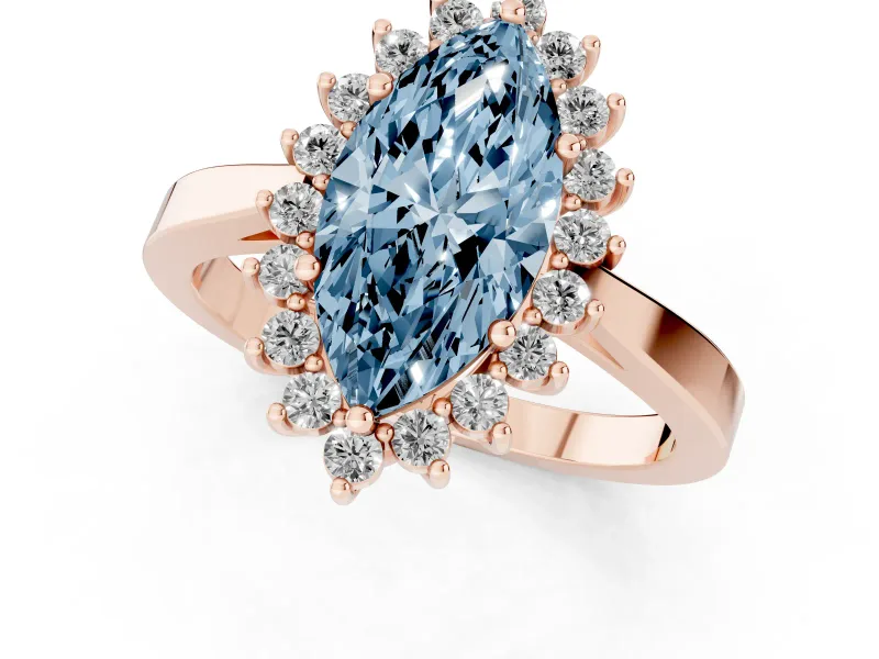 Marquise Scalloped Halo Engagement Ring Setting for a Fancy Blue Lab-Grown Diamond | Rose Gold