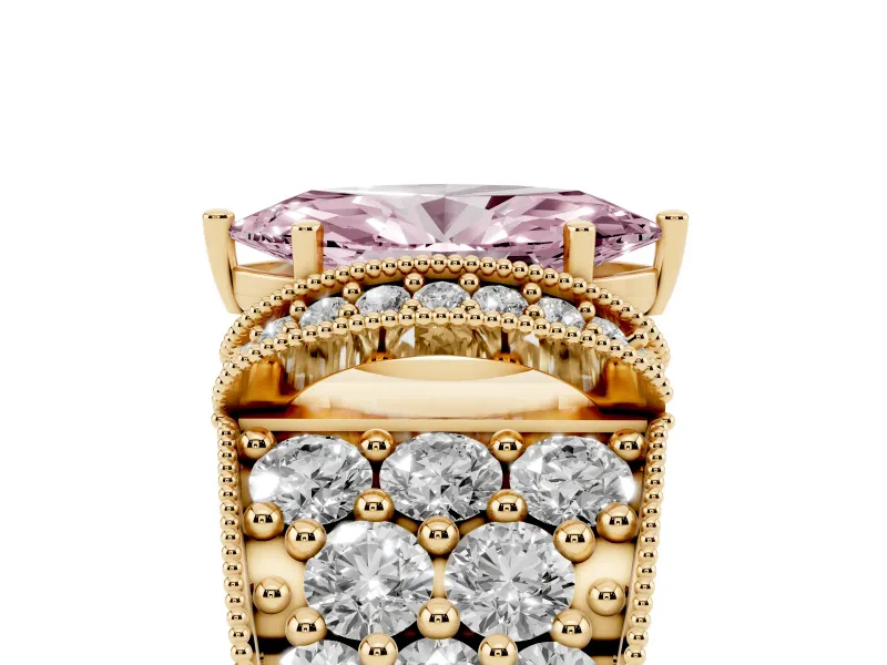 Marquise Vintage Pave Engagement Ring Setting for a Fancy Pink Lab-Grown Diamond | Milgrain Edges | Yellow Gold