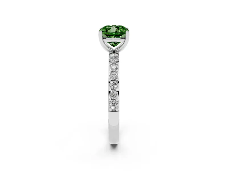 Cushion Cut Pavé Solitaire Engagement Ring Setting for a Fancy Green Lab-Grown Diamond | Single Row Band | White Gold
