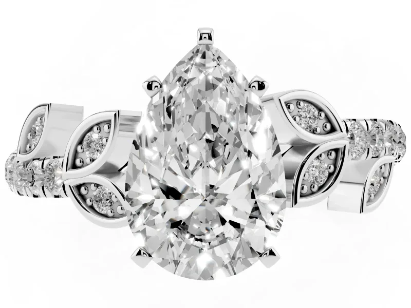 Pear-Shaped Leaf Pavé Engagement Ring Setting | Leaf Motif Shoulders | Platinum
