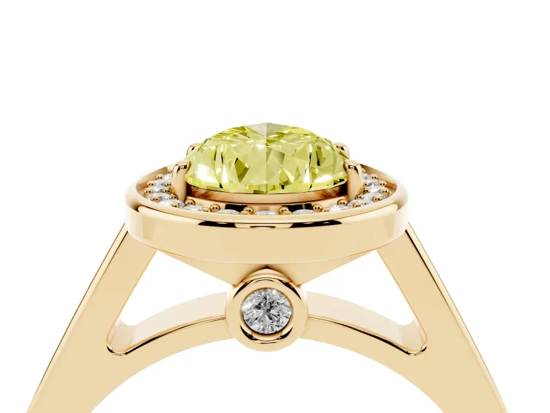 Pear-Shaped Rimmed Halo Engagement Ring Setting for a Fancy Yellow Lab-Grown Diamond | Yellow Gold