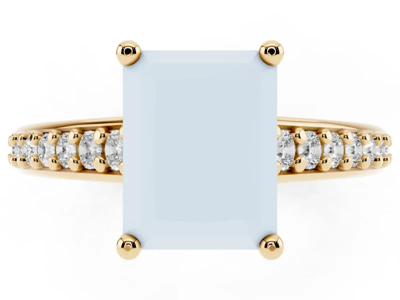 Radiant Cut Graduated Pave Cathedral Engagement Ring Setting | Scroll Cut-Outs | Yellow Gold