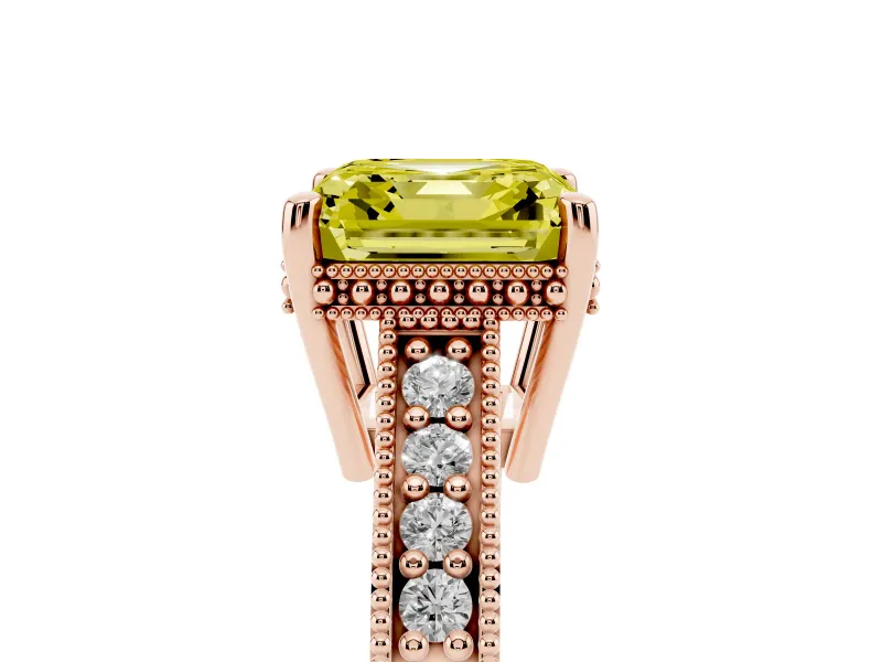 Asscher Cut Engraved Engagement Ring Setting for a Fancy Yellow Lab-Grown Diamond | Rose Gold