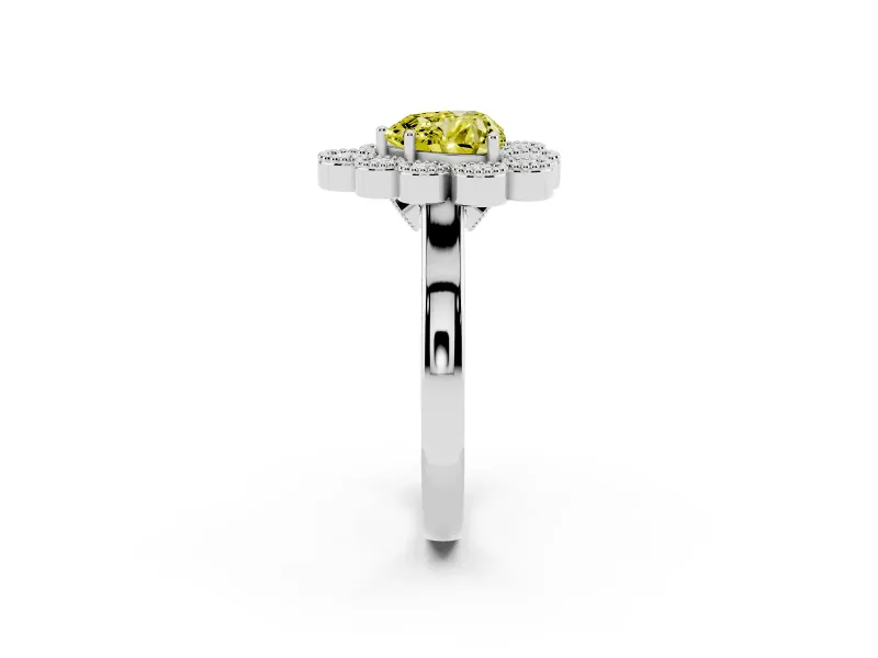 Heart-Shaped Milgrain Cluster Halo Engagement Ring Setting for a Fancy Yellow Lab-Grown Diamond | Plain Band | Platinum