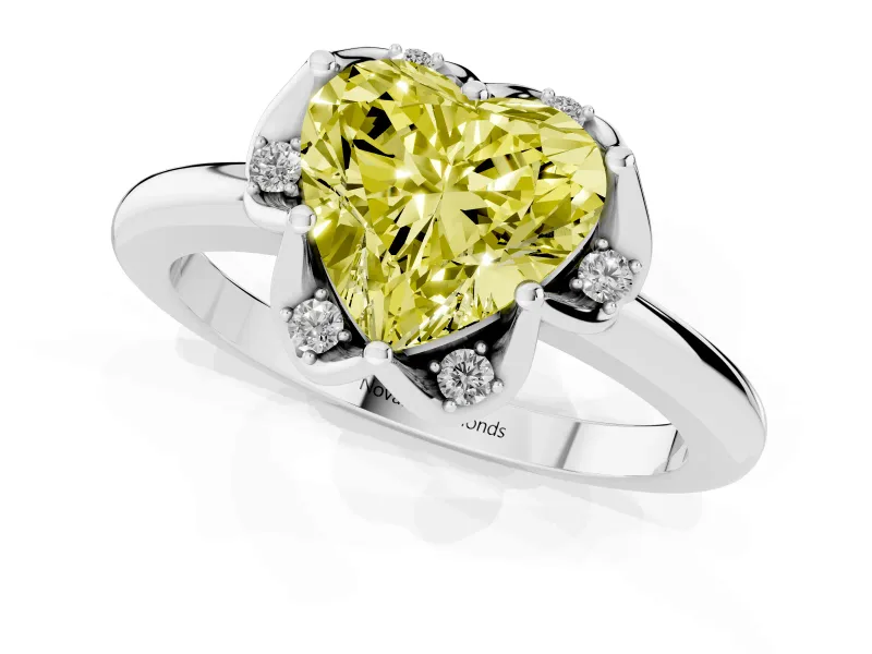 Heart-Shaped Petal Halo Engagement Ring Setting for a Fancy Yellow Lab-Grown Diamond | Platinum