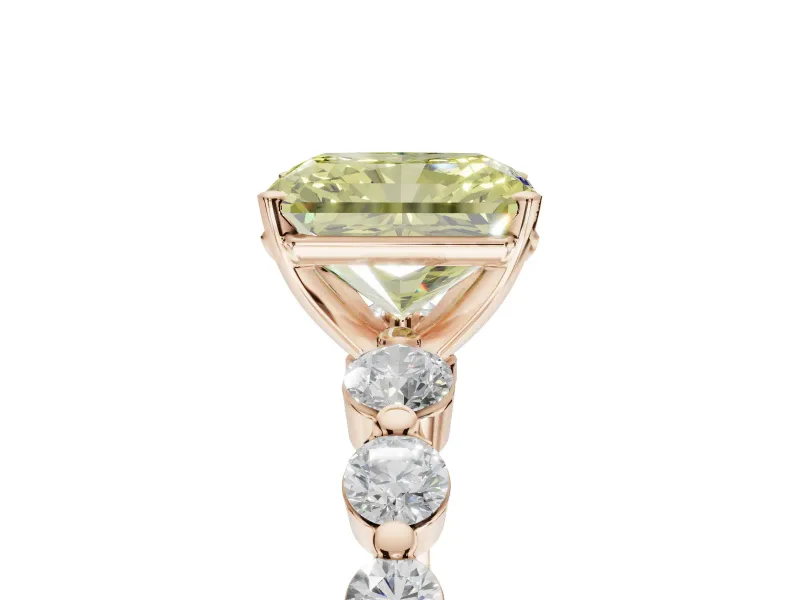 Radiant Cut Graduated Side Stone Engagement Ring Setting for a Fancy Yellow Lab-Grown Diamond | Rose Gold