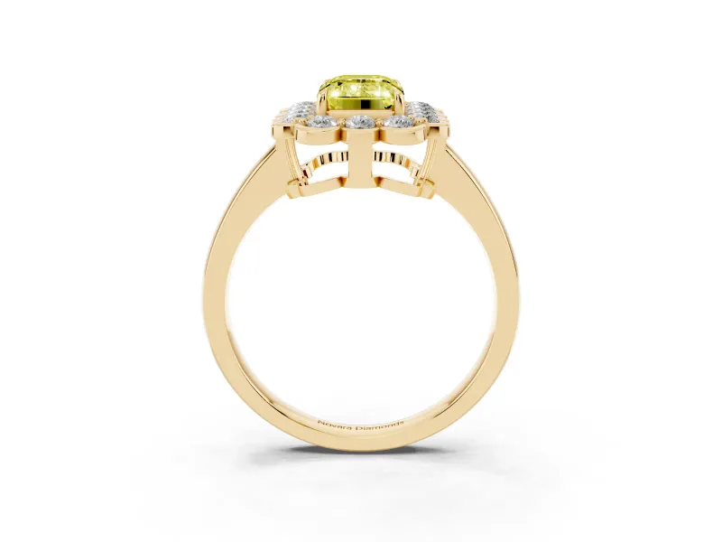 Emerald Cut Halo Engagement Ring Setting for a Fancy Yellow Lab-Grown Diamond | Yellow Gold - Design NV-24719