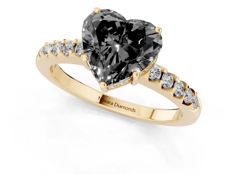 Heart-Shaped Hidden Halo Engagement Ring Setting for a Black Center | Yellow Gold