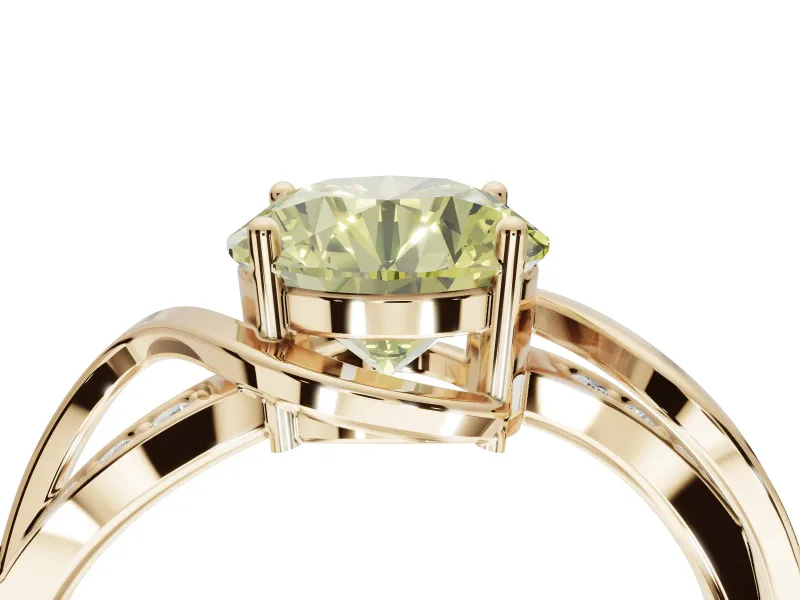 Round Bypass Solitaire Engagement Ring Setting for a Fancy Yellow Lab-Grown Diamond | Pavé Strands | Yellow Gold