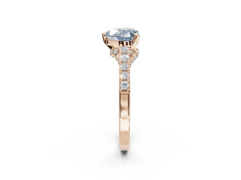 Heart-Shaped Pavé Solitaire Engagement Ring Setting for a Fancy Blue Lab-Grown Diamond | Crossover Gallery | Rose Gold