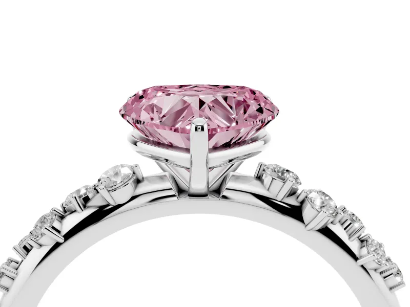 Fancy Pink Heart Cut Diamond Cluster Solitaire Ring Set in White gold with Prong Setting