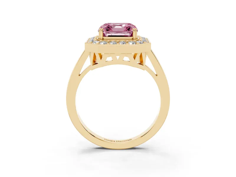 Asscher Cut Halo Engagement Ring Setting for a Fancy Pink Lab-Grown Diamond | Polished Halo Rim | Yellow Gold