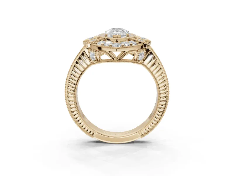 Pear-Shaped Vintage Halo Engagement Ring Setting | Art Deco Side Panels | Yellow Gold