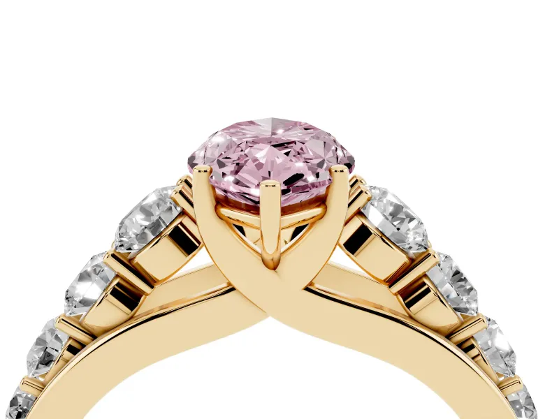 Marquise Graduated Side Stone Engagement Ring Setting for a Fancy Pink Lab-Grown Diamond | Flat Top Band | Yellow Gold