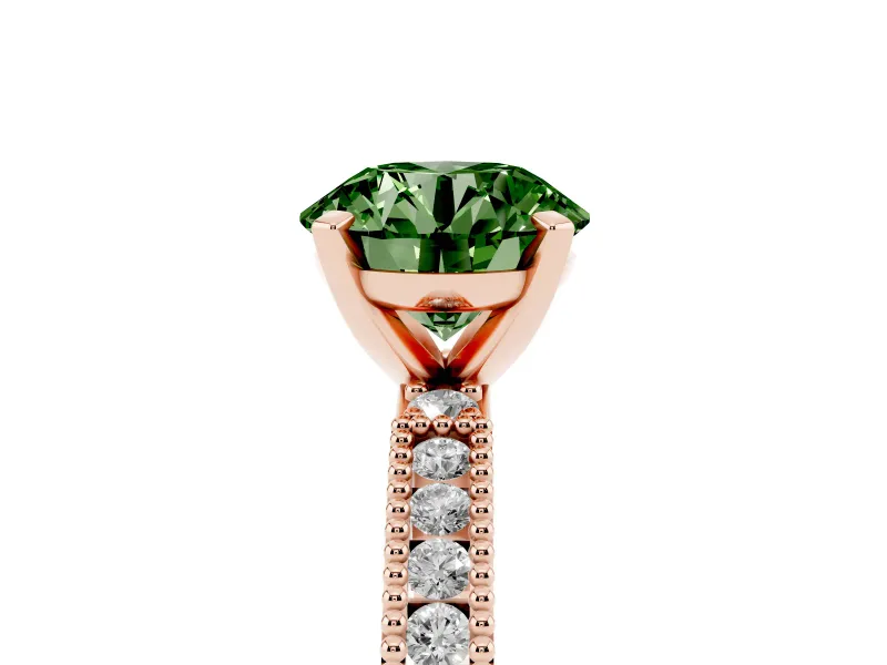 Round Vintage Pavé Engagement Ring Setting for a Fancy Green Lab-Grown Diamond | Rose Gold