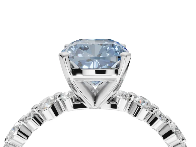 Cushion Cut Pavé Solitaire Engagement Ring Setting for a Fancy Blue Lab-Grown Diamond | Alternating Accents | White Gold