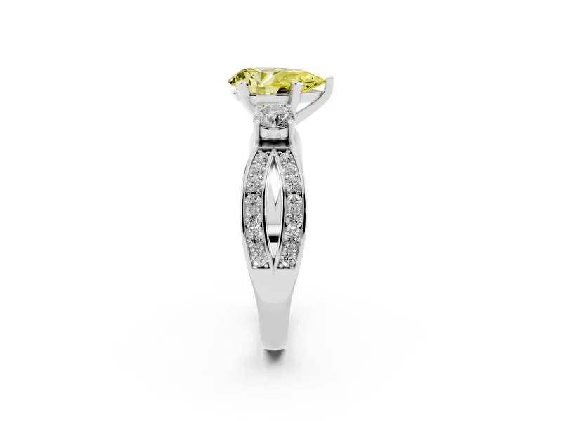 Fancy Yellow Three-Stone Pear Cut Diamond Twist Band Ring Set in Silver with Pavé Accents and Prong Setting