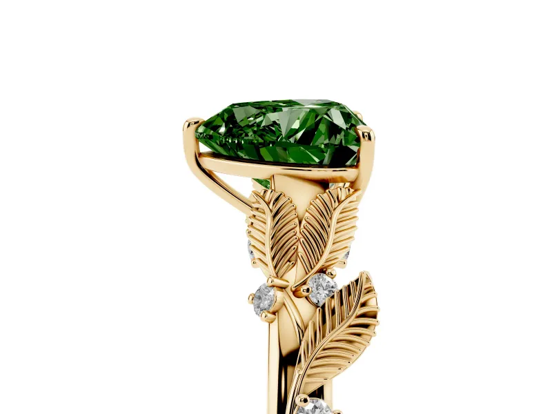 Heart-Shaped Leaf Engagement Ring Setting for a Fancy Green Lab-Grown Diamond | Yellow Gold